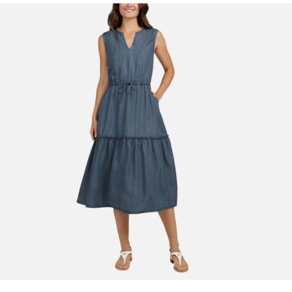 Lands' End Dresses & Skirts - Lands' End Ladies' Tiered Midi Dress, Blue Denim